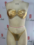 DEKA Sexy Shiny Gold Bandeau Bikini Set Women Ring Linked Hollow Out Push Up Bra Micro Swimsuit Bathing Suit Thong Swimwear