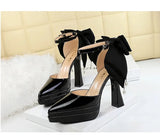 BIGTREE Shoes Women's High Heels Hollow Platform Waterproof Thick Heel Pointed Toe Sandals Match Dress Wedding Shoes Knot