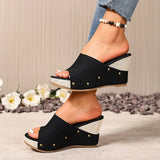 Women's Wedge High Heel Sandals Summer Rivets Chunky Platform Slippers Women Plus Size 43 Peep Toe Thick Sole Sandles Woman
