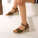 2025 Summer Leopard Print Wedges Sandals Women Plus Size Ankle Buckle Platform Sandles Woman Lightweight Chunky Heel Sandalias