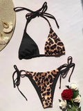 Halter Splicing Leopard Bikinis 2026 Satin Bikini Female Swimsuit Women Swimwear Two-pieces Bikini Set Micro Bathing Suit Swim