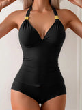 2026 Halter Tankini Set 2 Pieces Solid Swimwear Female Black Swimsuit Women Bathers Bathing Swimming Swim Suit Beachwear