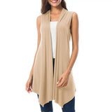 Women Sleeveless Cardigan Vest Summer Solid Color Open Front Draped Mid-length Asymmetric Hem Waistcoat Lightweight Coat