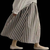 Retro Chic Solid Color Striped Skirt For Women In Summer, High Waisted And Slimming A-line Mid Length Umbrella Skirt Casual OHS8