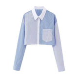Foridol Stripes Crop Top+shirt 2 Pcs Outfits Women Casual Summer Autumn Casual Set Blue Matching Set Shorts Set Female Suit