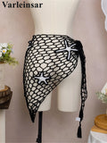 New 3D Star Hollow Out Crochet Knitted Sarong Pareo Beach Dress Beach Wear Beachwear Beach Cover Up Cover-upsFemale Women V7309