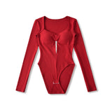 Pure Desire Sexy Padded Solid Color Slim Hollow Long Sleeve Bodysuits Base Shirt For Woman Casual Fashion Style Bodysuits MO2T