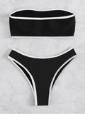 Contrast Binding Bandeau Bikinis 2026 Women Sexy Swimsuit Solid Padded Swimwear Female Bathing Suit Swimming Summer Beachwear