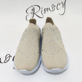 Women's Slip-On Crystal Sneakers 2025 Breathable Mesh Plus Size 35-43 Casual Flats Women Comfort Soft Sole Running Walking Shoes