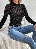 European and American sexy single-layer bra, stand-up collar, mesh bottoming top, women's leopard print inner top