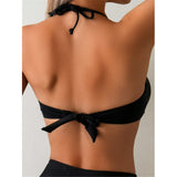S - XL Metal Ring Halter Female Swimsuit High Waist Bikini Women Swimwear Two-Pieces Bikini Set Bather Bathing Suit Swim V6933