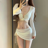 Women's Bikini Women's Four Piece Set, Split Fashion Skirt Style, Hollow Out, Conservative, Seaside Hot Spring Soaking