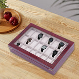Wine-red MDF 44*29.5*9.7cm 24 Watch Box Glass Cover Watch Storage Box Retro Display Storage Box.