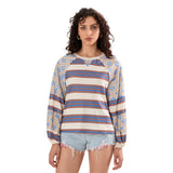 Loose Knitted Tops Women Contrast Color Stripe Floral Print Long Sleeve Pullovers Fall Winter Casual Jumpers