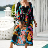 13 Colors Printed With Belt Crochet Knitted Tunic Beach Cover Up Cover-ups Beach Dress Beach Wear Beachwear Female Women K7201