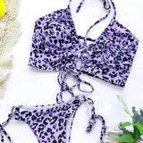 Sexy High Cut Leopard Bikini Women Swimwear Female Swimsuit Two-Pieces Bikini Set Lace Up Bather Bathing Suit Swim V1708