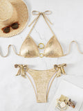 Sparkling Halter Bra Cup Bikini Women Swimwear Female Swimsuit Two-pieces Bikini Set Metal Rings Bather Bathing Suit Swim Lady