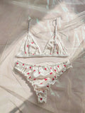 Women's Erotic Lingerie Bra Brief Set Bowknot Sexy Deep V Wire Free Lingerie Underwear Two Piece Female Cute Pajamas Kitts Suit