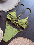 Cross Back Hollow Out Bikini Female Swimsuit Women Swimwear Two-pieces Bikini Set High Leg Cut Bather Bathing Suit Swim Lady