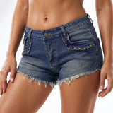 Women Denim Sexy Hot Short Pants Casual Low Waist Rivets Slim Fit Jeans Shorts Streetwear Summer