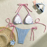 2025 Halter Wrinkled Weaved Bikini Women Swimwear Female Swimsuit Two Pieces Bikini Set Brazilian Bathing Suit Swim Beach Wear
