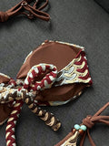Sexy Coffee Striped Micro Bikini 2026 Women Bandeau Metal Shell Push Up Bra Bandage Thong Swimwear Beach Bathing Suit Swimsuit