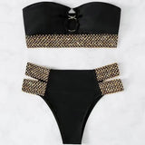 2Pcs/Set Women Bikini Set Ring Connection Off Shoulder Bathing Suit Elastic Waistband Backless High Cut Lady Beach Bikini Suit