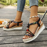 Fashion T-Strap Platform Sandals  Women New Mix Color Elastic Band Wedge Sandals Woman Summer Daily Open Toe Sandalias Female