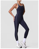 High Stretch Body Shaping Yoga Jumpsuit Women Black Patchwork Hollow Out Back Cross Fitness Sports One Piece Workout Bodysuits