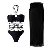 3 Pieces Halter Bikini 2026 & Beach Dress Bandage Swimsuit Women Sexy Swimwear Female Bather Swimming Bathing Swimming Swim Suit