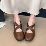 Women's Summer Carved Hollow-out Baotou round Toe Cross Slip Non-Slip Flat Retro Luxury Design  2026