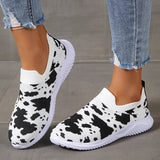 Plus Size 43 Printed Knitted Flats Shoes Women 2026 Breathable Mesh Soft Sole Sneakers Woman Comfy Non Slip Casual Sport Shoes
