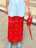 Women's Summer Lace Long Skirts Elegant Low Waist Solid Color See-Through Midi Skirts Slim Fit Skirts