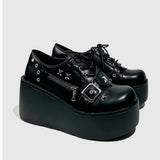 Size 42 Gothic Black Platform Creepers Shoes White Smooth Faux Leather Goth Creepers E-girl Chunky Lace Up Lolita Casual Shoes