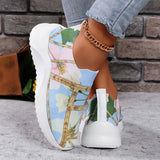Lightweight Printed Slip On Flats Shoes Women Comfort Breathable Mesh Platform Sneakers Woman Plus Size Knitted Walking Shoes