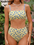 S - XL 2026 Flower Printed High Waist Bikini Female Swimsuit Women Swimwear Two-Pieces Bikini Set Bather Bathing Suit Swim V8131