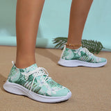 Fashion Printed Breathable Sneakers Women Thick Bottom Knitted Walking Shoes Woman Hollow Out Slip On Sports Shoes Female 35-43