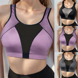 Women Sports Bra Sheer Mesh Patchwork Racerback Yoga Bra Breathable Quick Dry Workout Crop Top Gym Running Fitness Underwear