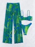 3 Pieces Strappy Bikini 2026 Women Printed Swimsuit Sexy Swimwear Female With Beach Pants Bathers Bathing Swimming Swim Suit