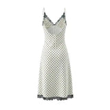 Style Lace Trim Spliced Camisole Dress For Women Polka Dot Print Vacation Beach Long Dress Backless Deep V Sleeveless Dress 82UF