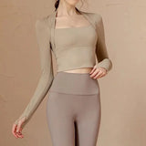 Women's Long Sleeve Fitness Sports Top Elegant Dance Yoga Shirt with Chest Cushion Small Waistband for Gym Speed up Short