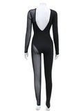 AHAgaga Winter Sexy See Through Mesh Rompers Women Jumpsuits Fashion O-Neck Zipper Skinny Slim Jumpsuit Woman Midnight Overalls