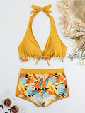 Halter Bikinis 2026 Women Printed Swimsuit Shorts High Waist Swimwear Female Bathers Swimming Bathing Suit Summer Beachwear