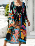 13 Colors Printed With Belt Crochet Knitted Tunic Beach Dress Beach Wear Beachwear Beach Cover Up Cover-upsFemale Women V7201
