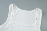 Woman Beading Rhinestones Tank Tops White Black Summer Sleeveless Corset T-shirt 2026 Casual Square Collar Crop Top Streetwear