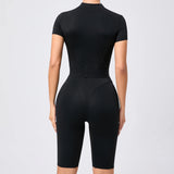 Women's One-Piece Suit Zipper Short Sleeve Gym Push Up Workout Clothes Fitness Short Bodysuit Sportswear Jumpsuits