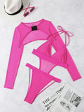 Neon Long Sleeve High Cut Out Women Swimwear One Piece Swimsuit Female Mesh Monokini Bather Bathing Suit Swim Lady Beachwear