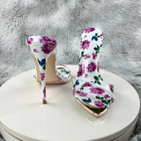 Sexy and fashionable printed slippers Shoes For Women's Sandals Summer Sexy Slippers Pointe Toe Thin Heels Stiletto Sandals12cm