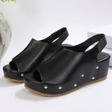 Black Pu Leather Wedge Heel Sandals Women Rivets Back Strap Platform Sandles Woman Plus Size 43 Thick Sole Rome Sandalias Mujer