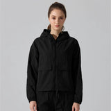 Outdoor Windproof Mountaineering Jacket Women Fashion Lightweight Sun Protection Sports Hooded Top Casual Loose Hiking Yoga Suit
